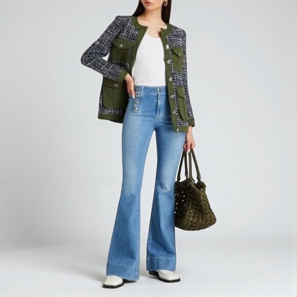 Veronica Beard Denim - Veronica Beard Sheridan button-embellished high-rise flared jeans Size 27